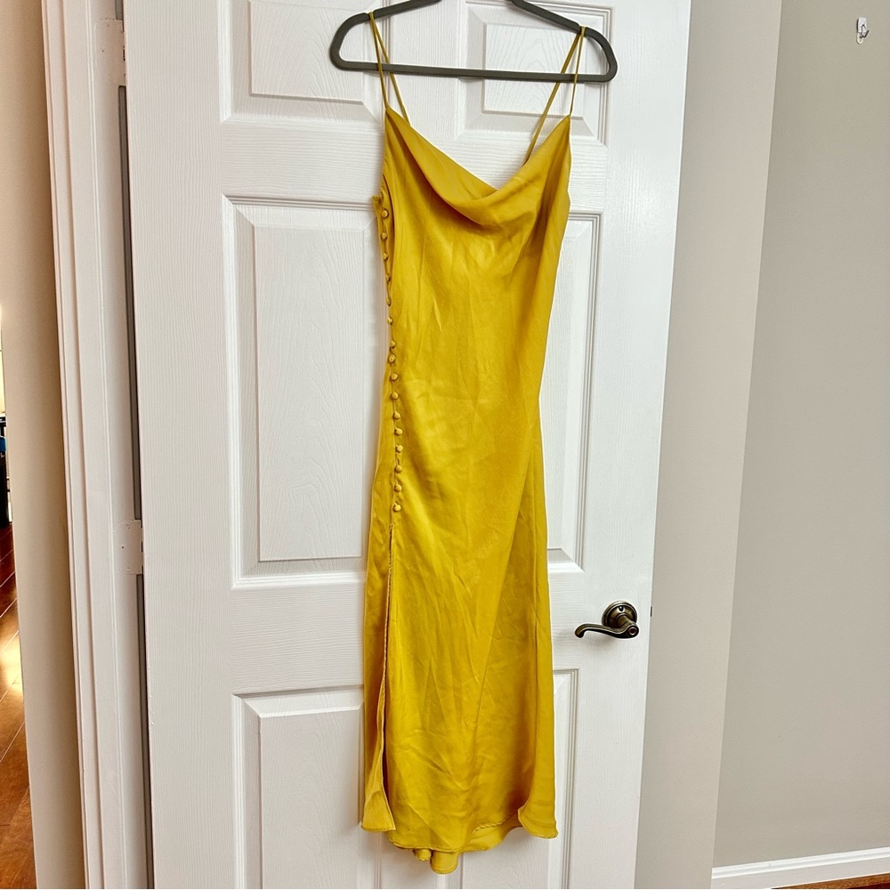 Zara Gold Cowl Neck Satin Dress w/ Side Slit Medium